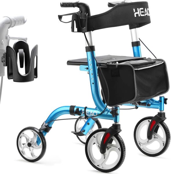 HEAO Rollator Walker for Seniors, Rolling Walkers with Cup Holder and 10″ Wheels, Lightweight Mobility Walking Aid with Seat