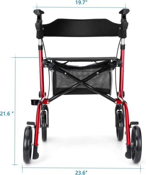 Rollator Walkers for Seniors- Rollator Walker with Seat 8″ Wheels- Easy Folding Senior Walker with Padded Backrest- Lightweight