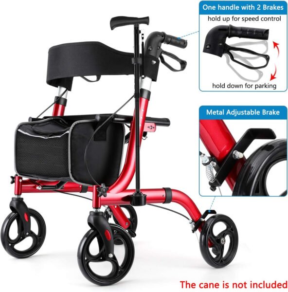 Rollator Walkers for Seniors- Rollator Walker with Seat 8″ Wheels- Easy Folding Senior Walker with Padded Backrest- Lightweight
