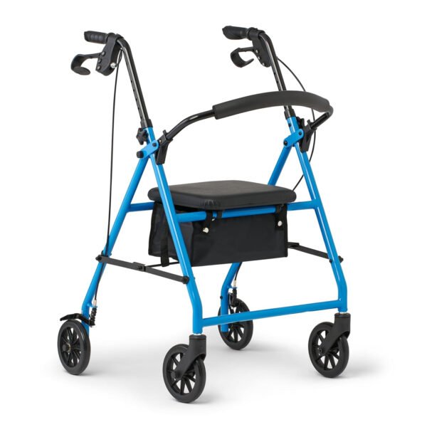 Medline Mobility Dependable Steel Rollator Walker, Light Blue, 300 lb. Weight Capacity, 6” Wheels, Adjustable Handle, Padded